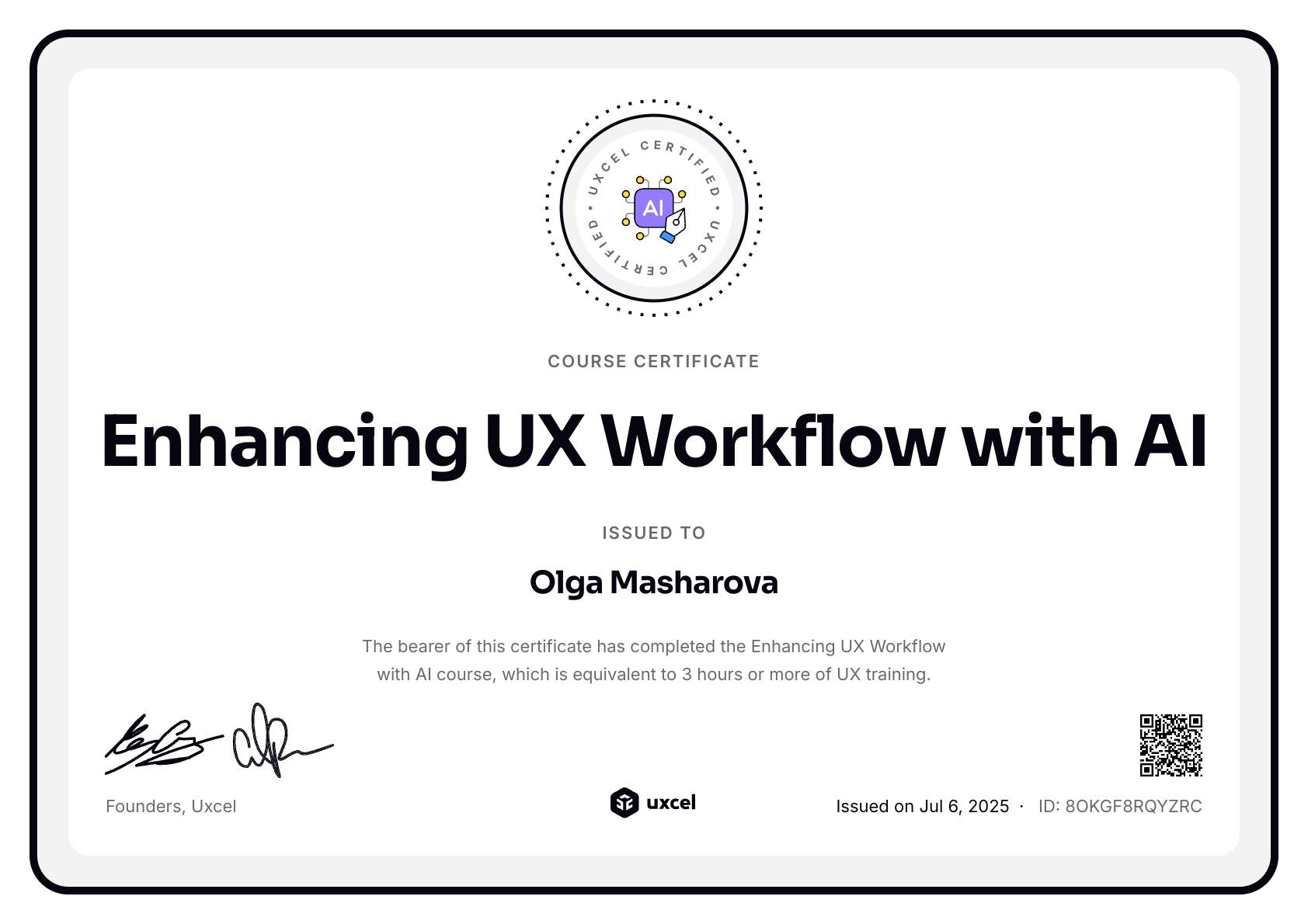 Olga Masharova's certificate